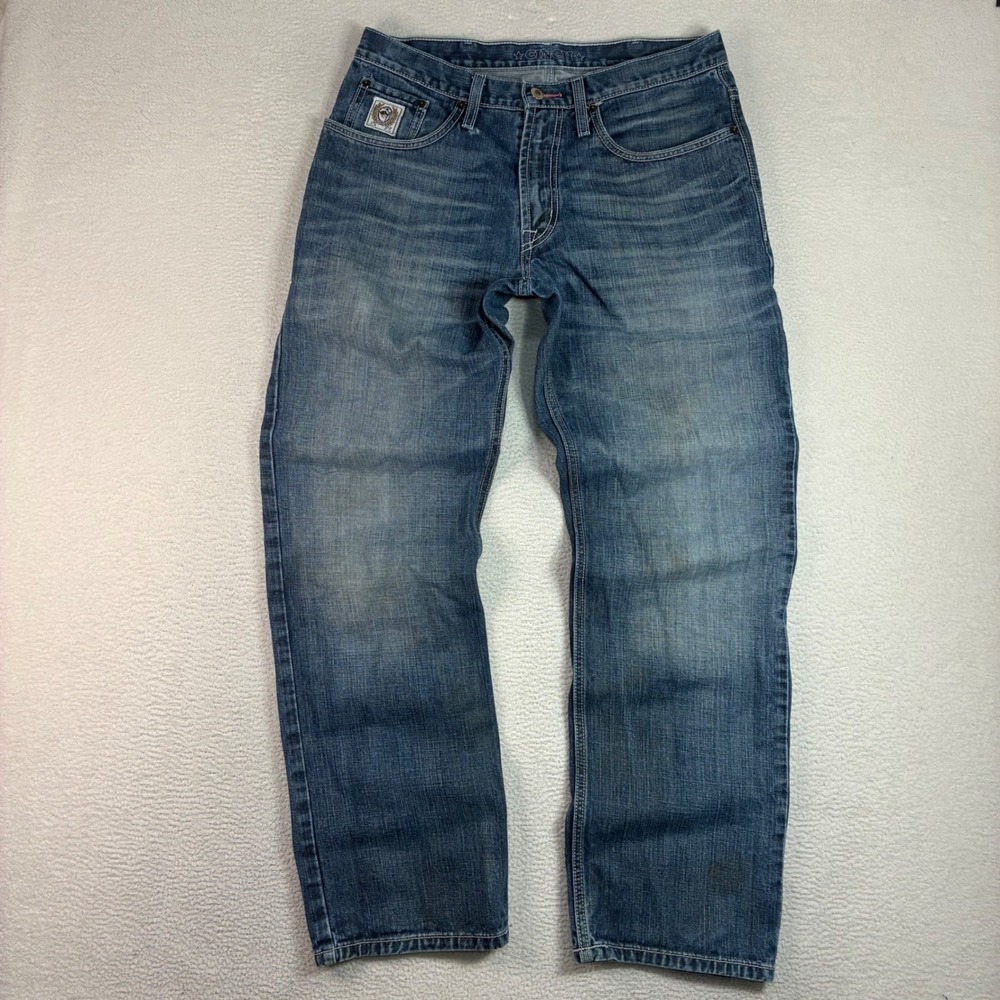 Cinch Ian Jeans Men 33x32 Blue Bootcut Whiskered Western Cowboy White Label Fade